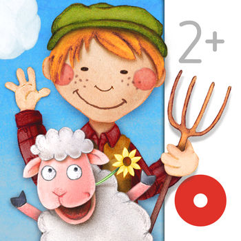 Cover: ein Bub mit einerm Heugabel in der Hand und einem lachendem Schaf
