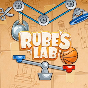 Cover: Der Schriftzug „Rube’s Lab“ umgeben von einer Waage und Flaschenzügen.