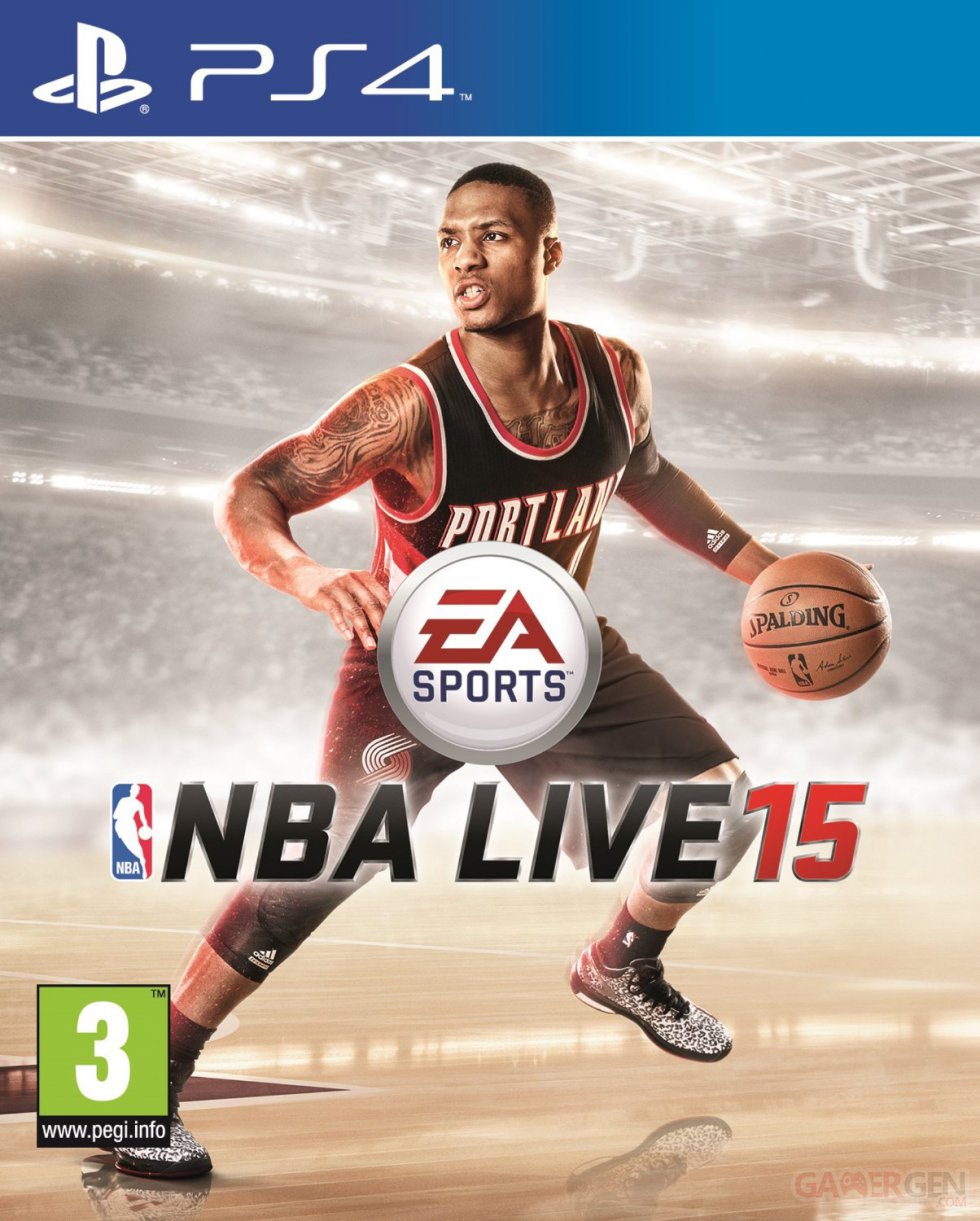 Cover des Spiels: Der Basketballspieler Damian Lillard steht dribbelnd am Spielfeld; darunter steth "NBA LIVE 15"