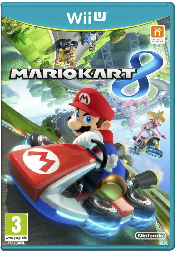 Cover. Super Mario fährt in einem Gokart kopfüber auf einer geschlängelten Strecke