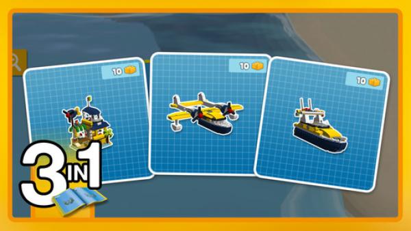 Screenshot: Ein Lego-Bauplan mit mehreren Fahrzeugen. 