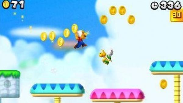 Mario hüpft und sammelt Münzen.