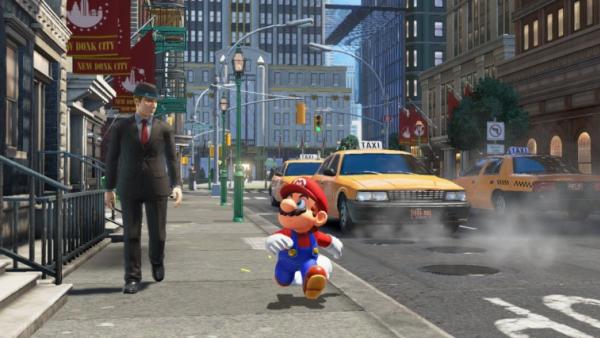 screenshot:Mario läuft durch eine Stadt.