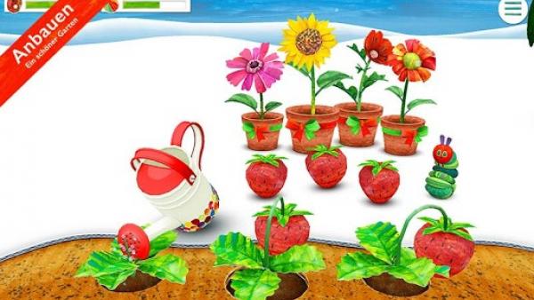 Screenshot: Die kleine Raupe züchtet und pflegt diverse Erdbeer-Sträucher