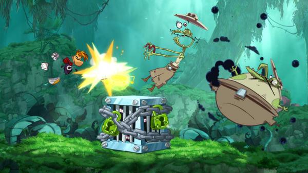 Screenshot: Rayman schlägt Zombie