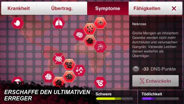 Screenshot: Menü in dem Mutationen für die Krankheit freigeschaltet werden können