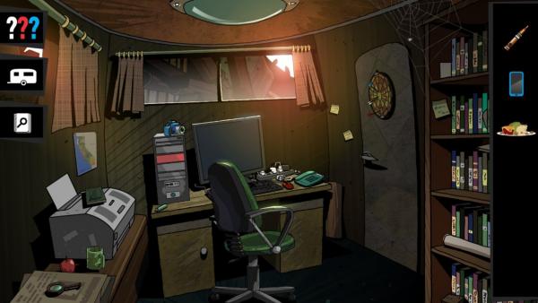 screenshot: Ein kleines unaufgeräumtes Büro.