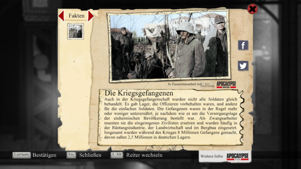 Screenshot mit einem Infotext über Kriegsgefangene