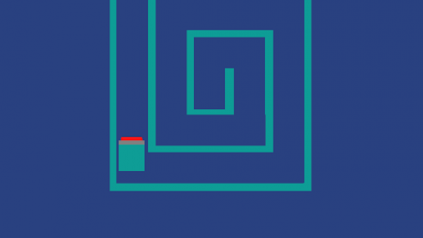 Screenshot: Eine Kugel in einem Labyrinth mit blauem Hintergrund.