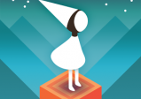 Logo des Spiels mit Spielfigur, eine weiße Prinzessin, die auf einem Block steht.