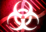 Logo; weißes Symbol für Biogefährdung vor rotem Hintergrund